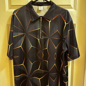 Unbranded Zip Short Sleeve Shirt Men's Gold/Black Unique Geometric Sz 3XL Poly
